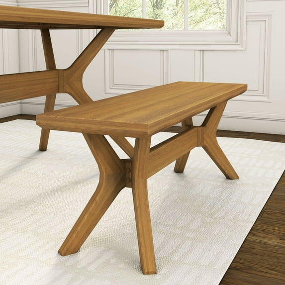 Plank+Beam Solid Wood Verso Dining Bench, 48" Entryway Bench, Minimalist Room Bench, Pecan