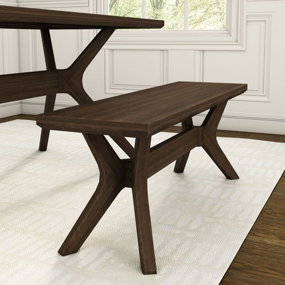 Plank+Beam Solid Wood Verso Dining Bench, 48" Entryway Bench, Minimalist Room Bench, Walnut
