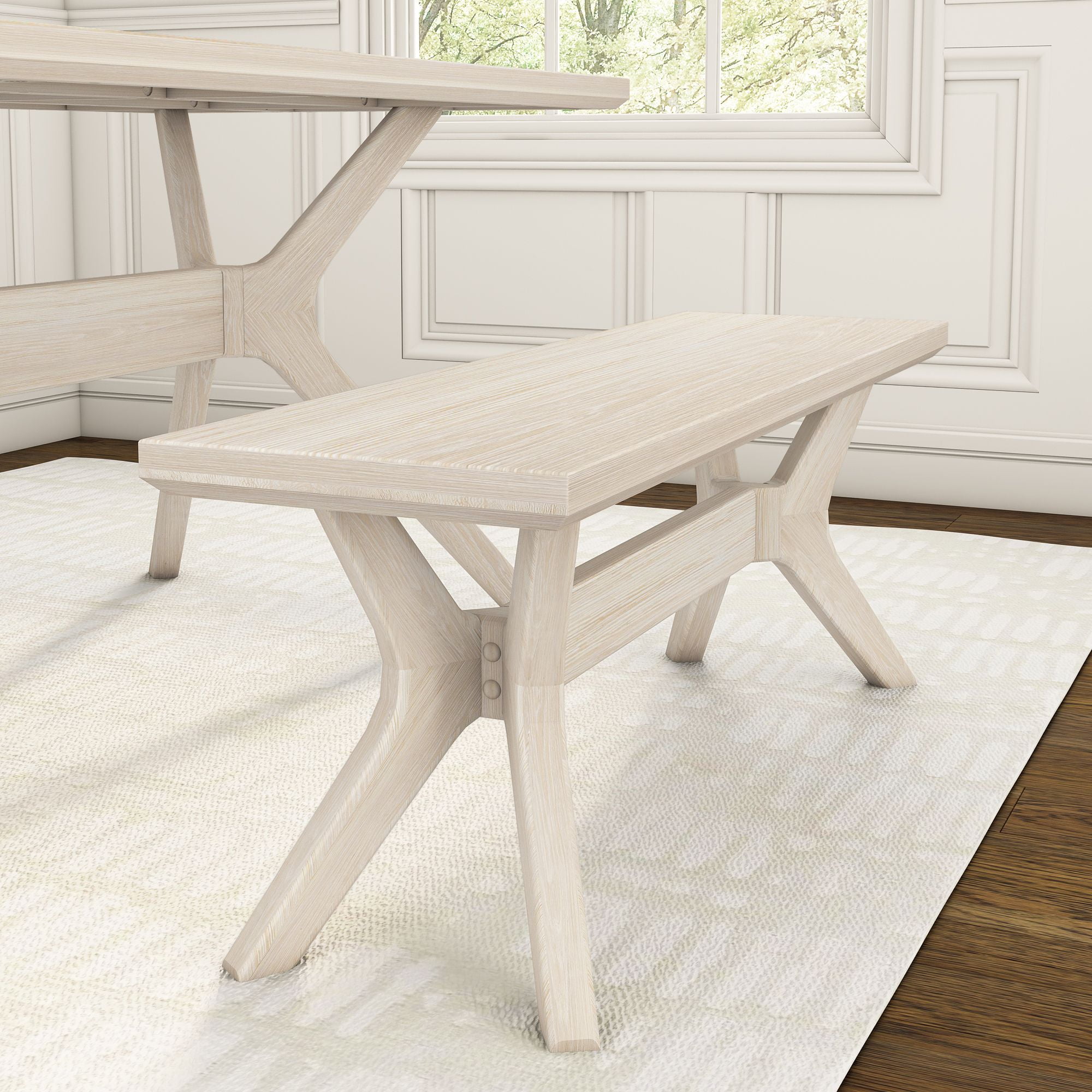 Verso 48" White Sand Pine Wood Dining Bench