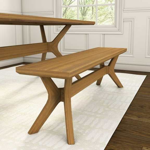 Plank+Beam Solid Wood Verso Dining Bench, 60" Entryway Bench, Minimalist Room Bench, Pecan