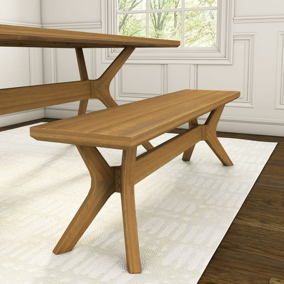Plank+Beam Solid Wood Verso Dining Bench, 60" Entryway Bench, Minimalist Room Bench, Pecan