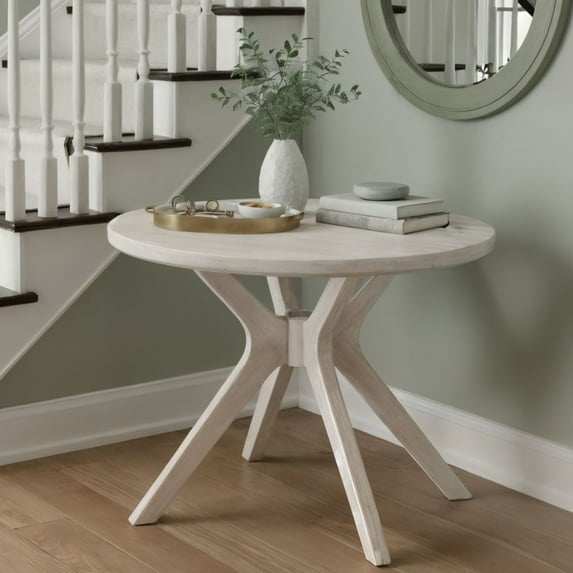 Plank+Beam Verso Round Dining Table, 38" Solid Wood Kitchen & Dining Room Table, White Sand