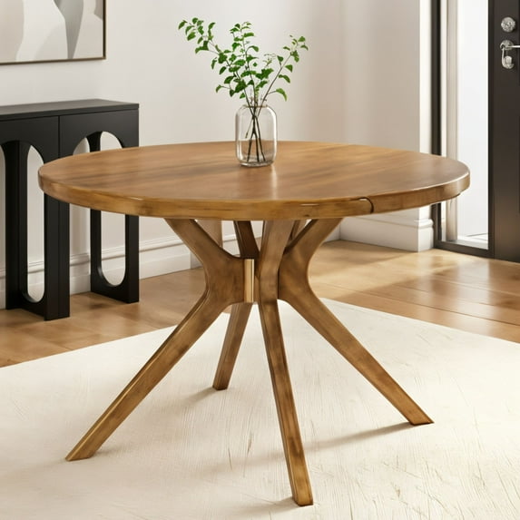 Plank+Beam Verso Round Dining Table, 47" Solid Wood Kitchen & Dining Room Table, Pecan