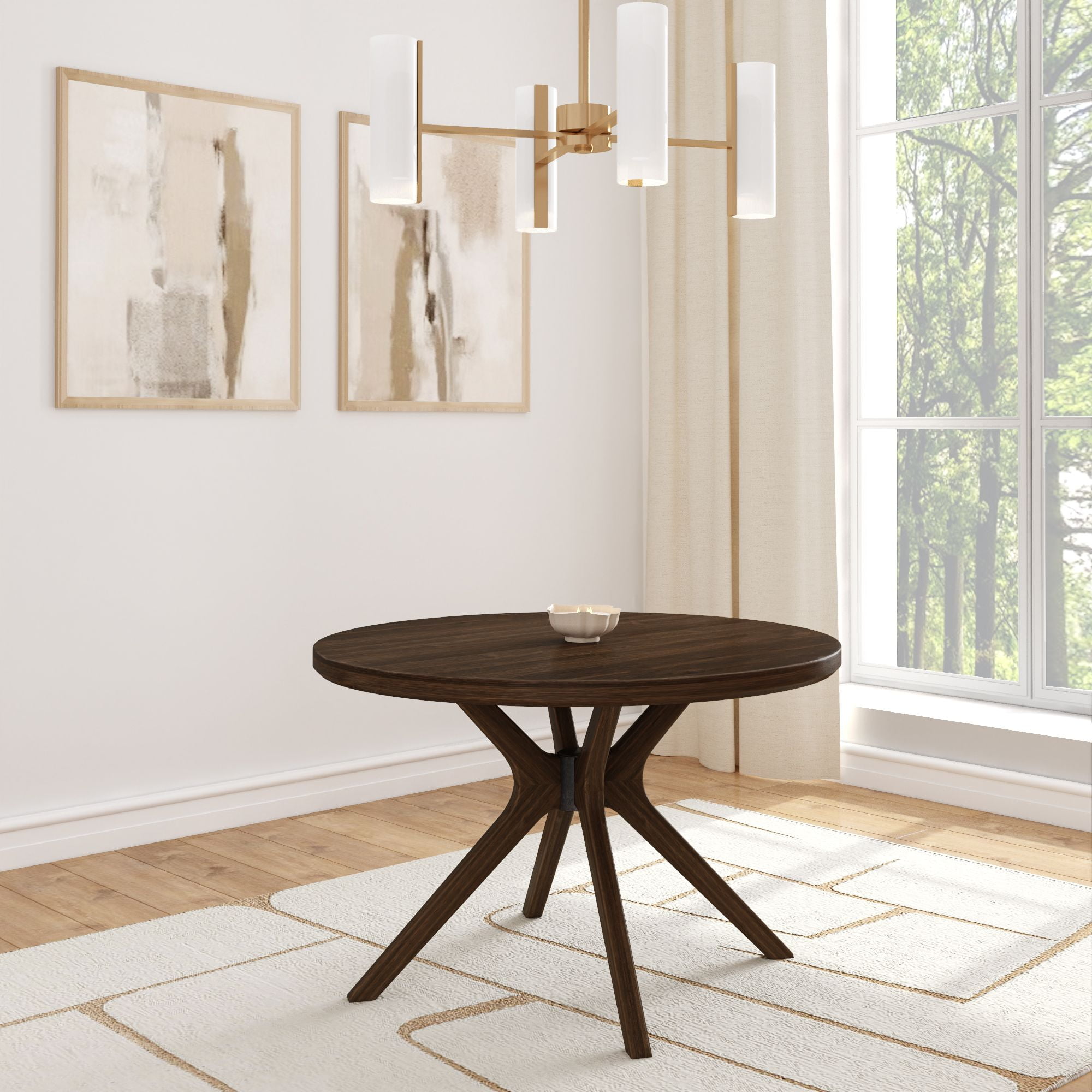 Verso 47'' Walnut Pine Round Dining Table with Cross Legs