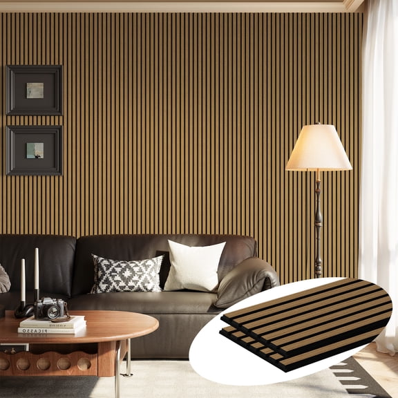 Plank & Hue 2Pcs 106"x12.6" Wood Slat Acoustic Wall Panels, 3D Fluted Soundproof Decorative Panels for Interior Walls, Classic Oak