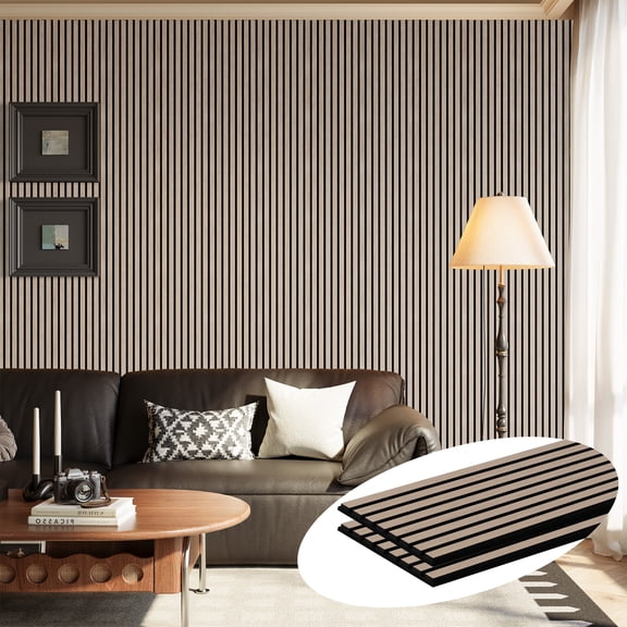 Plank & Hue 2Pcs 106"x12.6" Wood Slat Acoustic Wall Panels, 3D Fluted Soundproof Decorative Panels for Interior Walls, Walnut