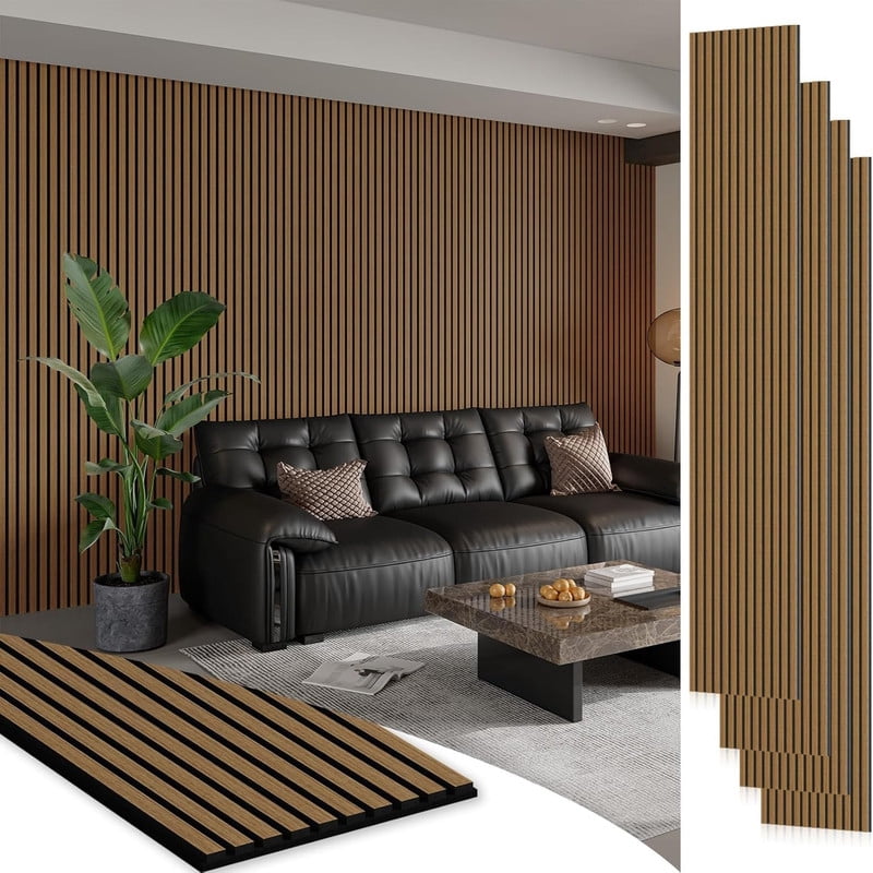 Plank & Hue 4Pcs 106"x12.6" Soundproof Wood Slat Panels Acoustic Wall and Ceiling Panels, Classic Oak