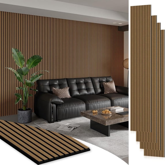 Plank & Hue 4Pcs 106"x12.6" Soundproof Wood Slat Panels Acoustic Wall and Ceiling Panels, Classic Oak