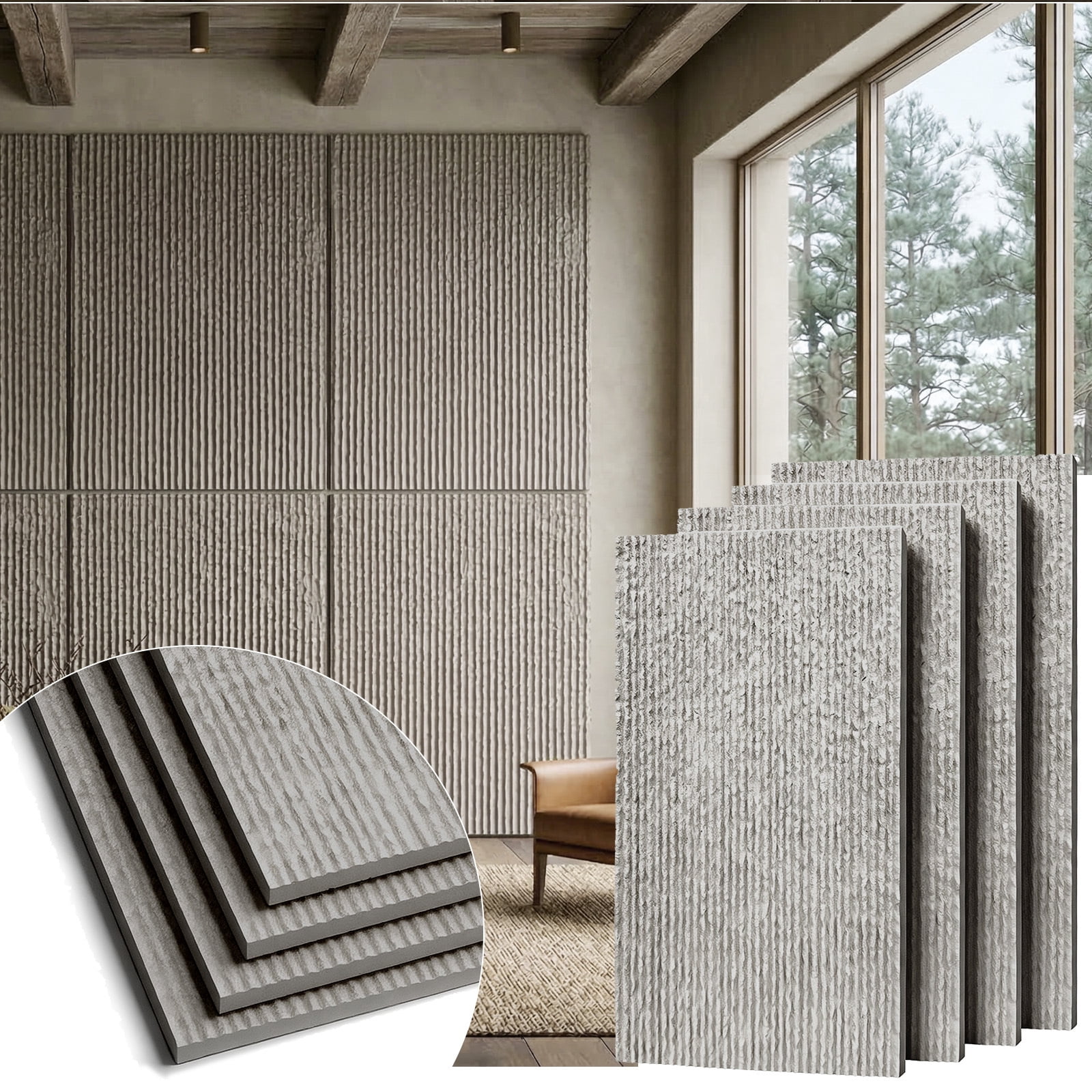 Plank & Hue 4Pcs 48"x24" 3D Faux Stone Wall Panels, Imitation Stone Wall Décor Wainscot Panel Board for Interior Accent Walls, Stone Gray