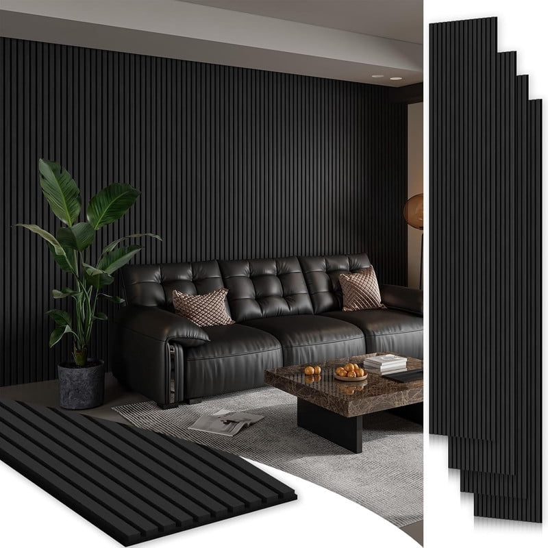 Plank & Hue 4Pcs 94.5"x12.6" Wood Soundproof Wall Panels Wood Slat Acoustic Panels, Black Oak