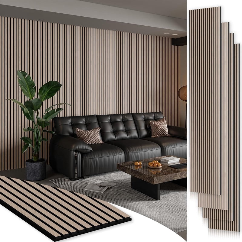 Plank & Hue 4Pcs 94.5"x12.6" Wood Soundproof Wall Panels Wood Slat Acoustic Panels, Walnut