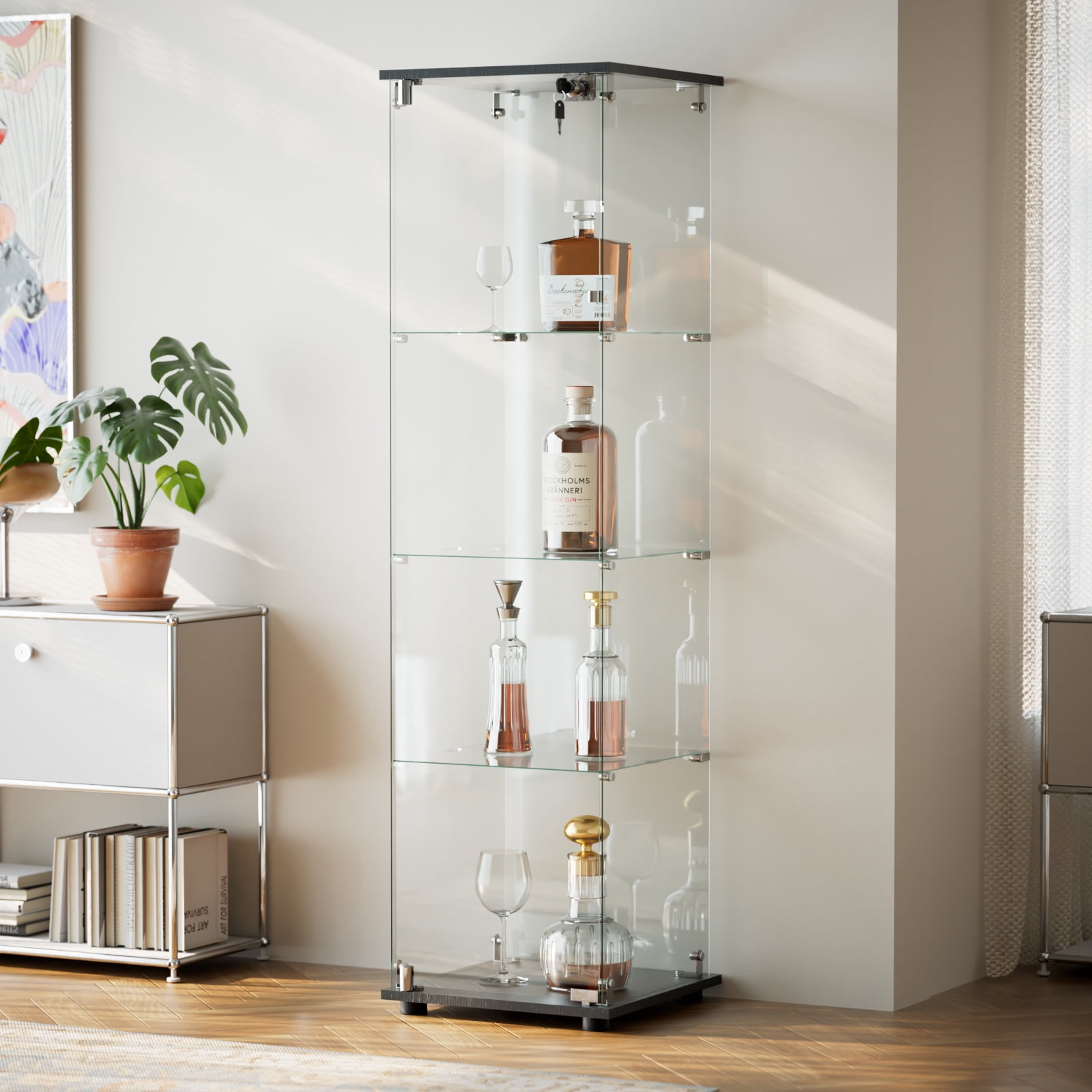 Clarvion 64" Tall Display Cabinet with Lock, 4-Tier Tempered Glass ...
