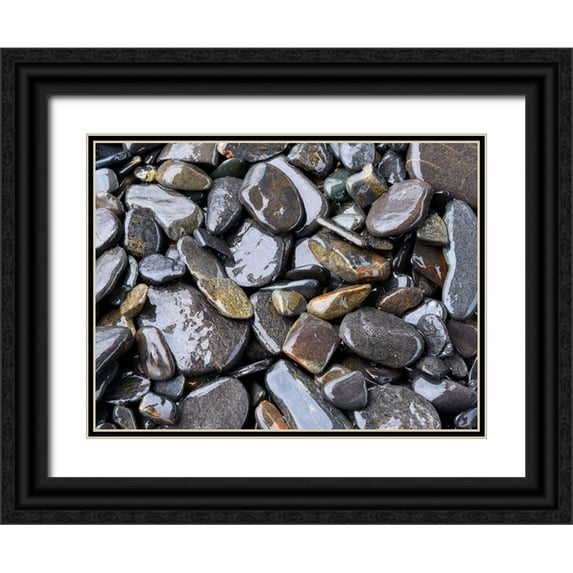 Plank, Savanah 32x25 Black Ornate Wood Framed with Double Matting Museum Art Print Titled - Beach rock detail