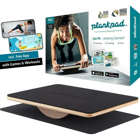 Plankpad PRO – Get fit Playing Games & Workouts; Plank & Balance Board with free iOS/Android App & 10 Games; Dynamic Abs & Core Fitness Training; Only 3 Minutes a Day.