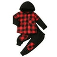 thumbnail image 1 of Plannel Hooded Plaid Sweatshirt Set Little Boys Toddler Outfit With Pant 2-Piece Set, 1 of 8