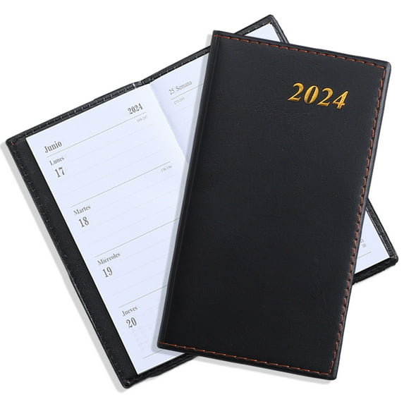 Planner 2024 (7'' x 3.9''), Monthly Weekly & Daily Organizer for time Management, Soft Leather Coverblack