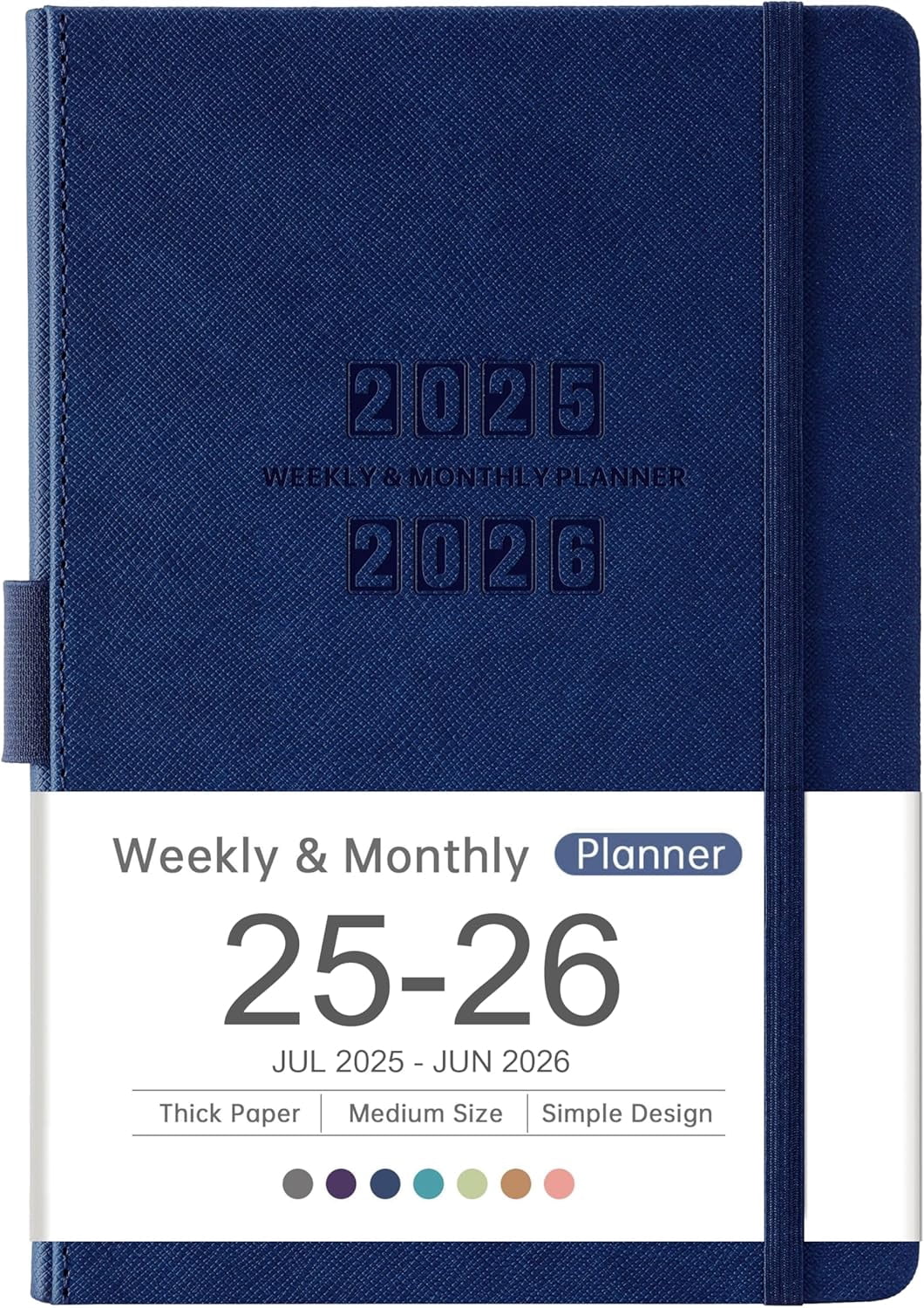 Planner 2025-2026 - Academic Planner 2025-2026, Jul. 2025 - Jun. 2026, 12-Months Weekly and Monthly, 5.75" x 8.25", Saffiano Leather with Thick Paper, Back Pocket with 40 Notes Pages - Navy Blue