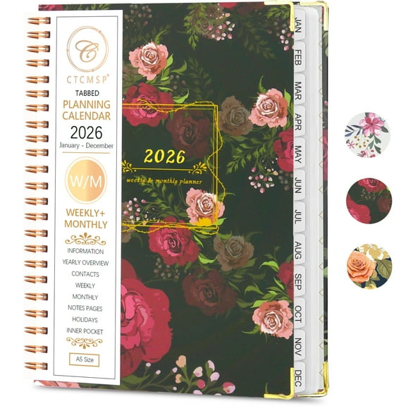 Planner 2026 Calendar Notebook(Jan-Dec.2026,6.3"x8.5") Weekly Monthly Flower Planner for Women Men 2026 Academic Planner Supplies