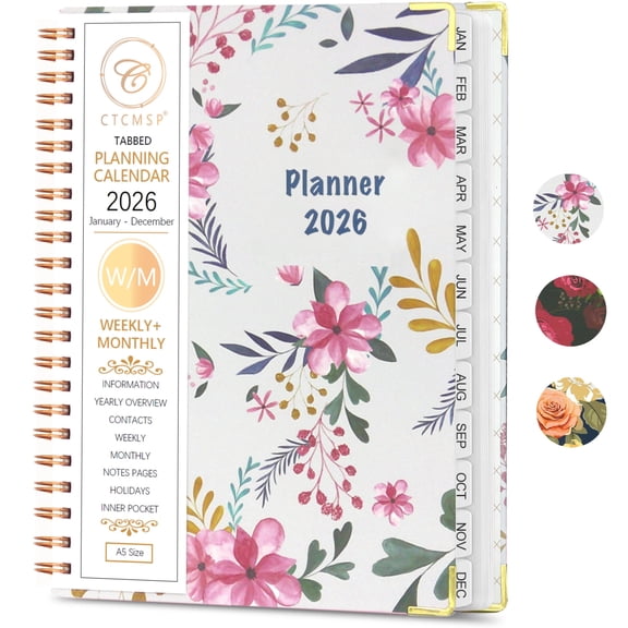 Planner 2026 Calendar Notebook(Jan-Dec.2026,6.3"x8.5") Weekly Monthly Flower Planner for Women Men 2026 Academic Planner Supplies