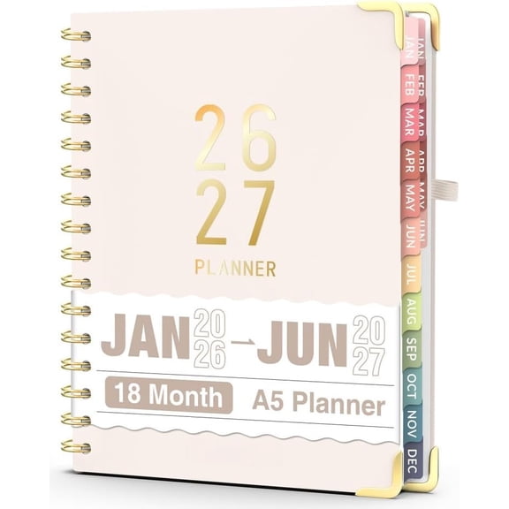 Planner 2026-2027, 18 Month Weekly and Monthly Calendar Planner, Jan 2026 -June 2027, 6.3" .4", Daily Agenda Book with Tabs, College School Supplies for Student Teacher , A5, Beige