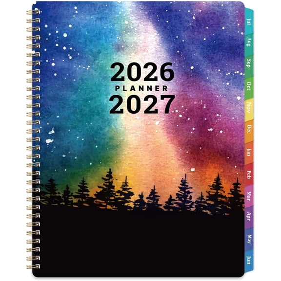 Planner 2026-2027 - Academic Planner 26-27, July 2026 - June 2027, 8" x 10", 2026-2027 Planner Weekly and Monthly, 26-27 Calendar Planners with Colorful Tabs, Spiral Binding, Pocket - Galaxy Forest