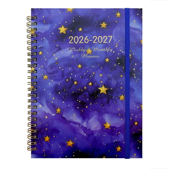 Planner 2026-2027 Daily WeeklyandMonthly, A5 5.8X8.3 In, Spiral Bound Notebook, Purple Cover, 140 Pages, 1 Pc, Gold Star Printed, Year Round Scheduling