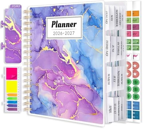 Planner 2026-2027, Large 18 Months Academic Daily Weekly Monthly Planner Yearly Agenda Jan. 2026–June. 2027, 7.9" x 9.8", Page Tabs, Separator Page, Pocket Folder, Bookmark, Stickers, Sticky Note Set