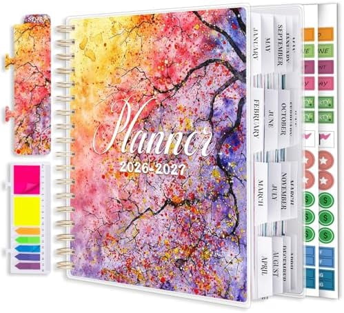 Planner 2026-2027, Large 18 Months Academic Daily Weekly Monthly Planner Yearly Agenda Jan. 2026–June. 2027, 7.9" x 9.8", Page Tabs, Separator Page, Pocket Folder, Bookmark, Stickers, Sticky Note Set