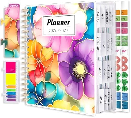 Planner 2026-2027, Large 18 Months Academic Daily Weekly Monthly Planner Yearly Agenda Jan. 2026–June. 2027, 7.9" x 9.8", Page Tabs, Separator Page, Pocket Folder, Bookmark, Stickers, Sticky Note Set