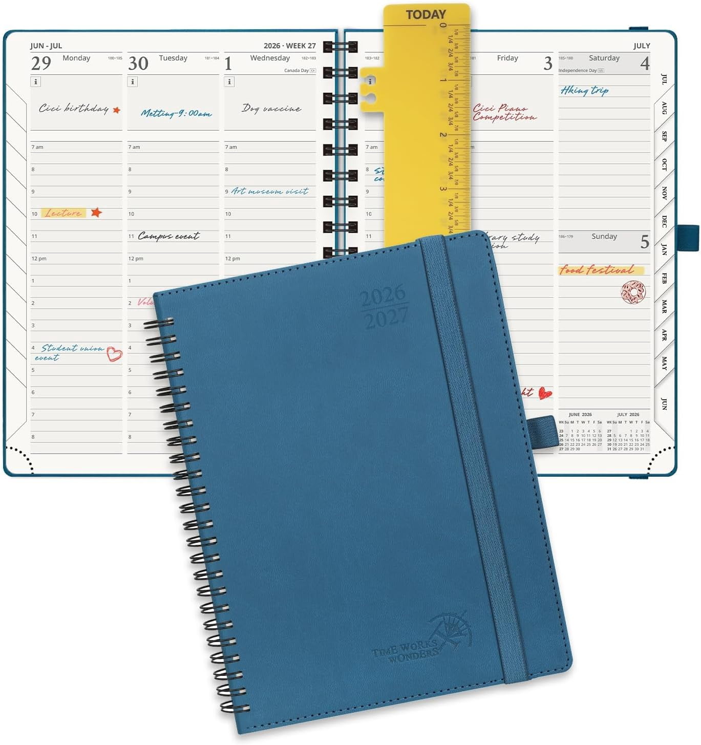 Planner 2026-2027 (Medium - 6.5'' x 8.5'') Academic Weekly Calendar (July 2026 - June 2027) with Hourly Time Slots, Monthly Tabs, 100GSM Thick Papers, Spiral Leather Cover - Night Sky Blue