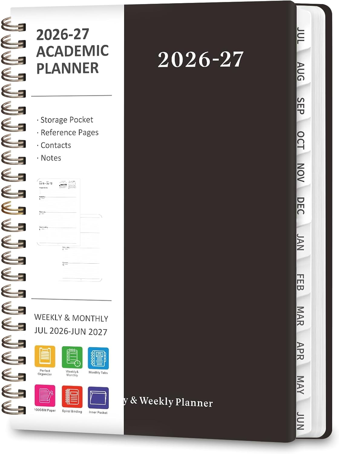 Planner 2026-2027, Weekly and Monthly Academic Year Calendar Planner, July 2026 - June 2027, Daily Agenda Book for Office School Supplies, A5(6.3'' x 8.5'')
