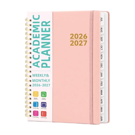 Planner 2026-2027, Weekly And Monthly Calendar Planner, A5 Spiral Bound Daily Schedule Planner, Easy-To-Use Agenda For School, Office & Everyday Arrangements (Pink)