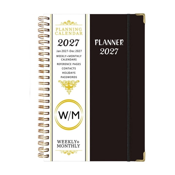 Planner 2027, Weekly and Monthly Planner Calendar (Jan 2027- Dec 2027), Agenda Book for Study, Home, Office, 6.1" x 8.5" (Black)