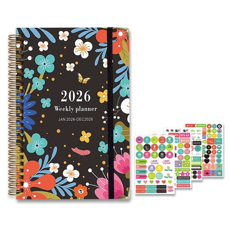 Planner Book 2026,Weekly Monthly Planner, Jan to Dec 2026, Large Calendar Book with Colorful Tabs, Bookmark, Free Stickers, Daily Calendar Planner Organizer
