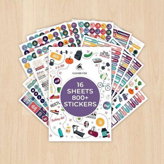 Planner Fitness Sticker Set - Monthly, Weekly & Daily Planner Stickers 16 Sheets Set of 840+ Unique Stickers (Fitness & Nutrition)