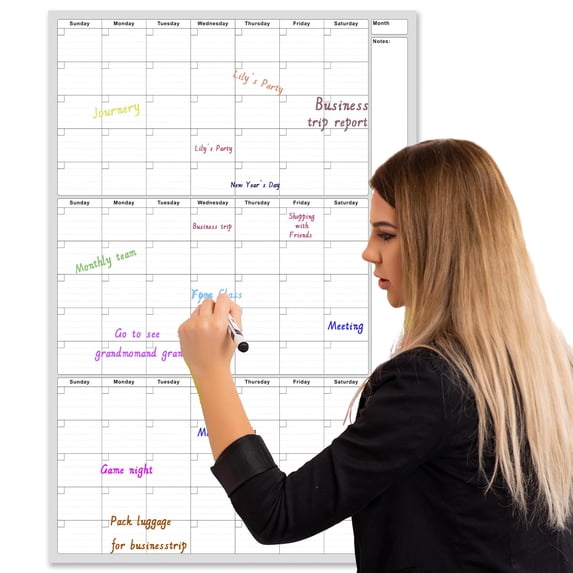Planner Monthly, 3 Month Calendar, Large Dry Erase Calendar for Wall, Planner Undated, Erasable Markers, Planner with Notes Section, Vertical Layout, 36X24 in, 1 Pc Sheet