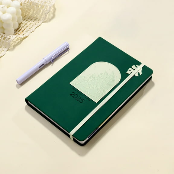 Planner Notebook Monstera Leaf Pattern Weekly Schedule Book Time Management 180-Degree Flat Lay for Study Daily Planner