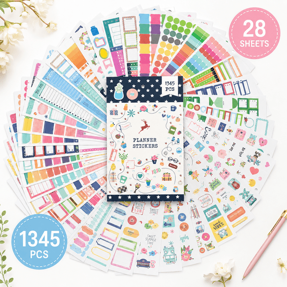 Planner Stickers, 1345PCS Stickers Fun Planning Accessories for Planner, Journal, Calendar and Scrapbook 28 Sheets