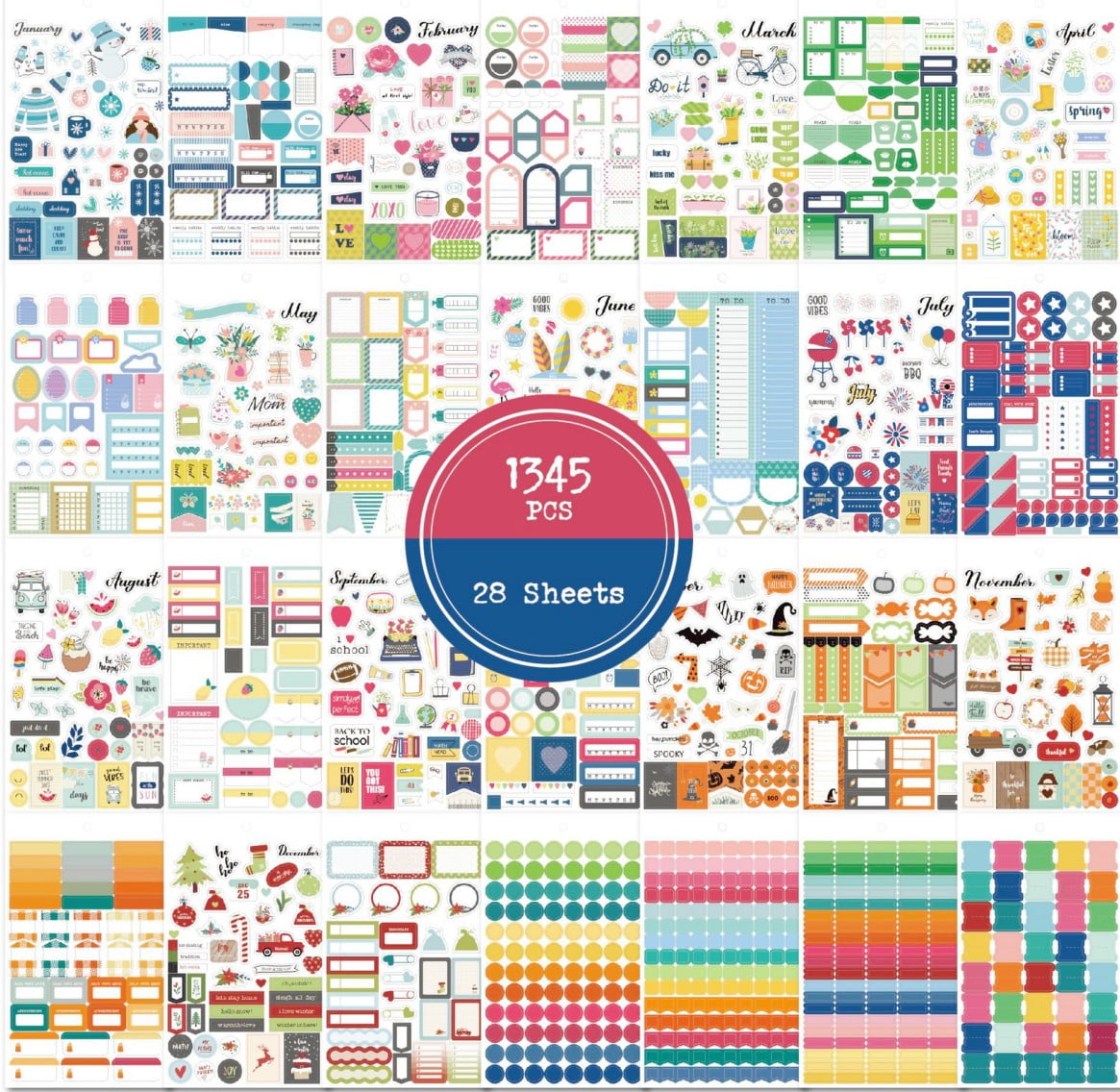 Walmart Planner Stickers, 1345PCS for Journal, Calendar, Scrapbook, 28