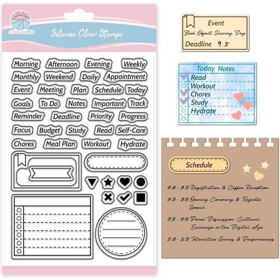 Planner Text Clear Stamp for Scrapbooking Date Reminders Notes Silicone Stamps to-Do List Transparent Stamp for Card Making DIY Embossing Journaling Colorful