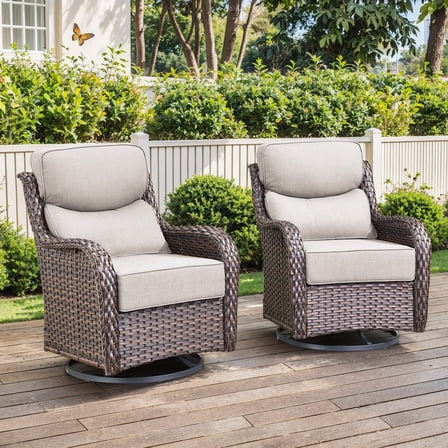Planntonneo 2-Pack Patio Wicker Swivel Glider Chairs with 6-Inch Cushions, Brown/Beige