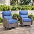 thumbnail image 1 of Planntonneo 2-Pack Patio Wicker Swivel Glider Chairs with 6-Inch Cushions, Brown/Blue, 1 of 9