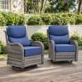 thumbnail image 1 of Planntonneo 2-Pack Patio Wicker Swivel Glider Chairs with 6-Inch Cushions, Grey/Blue, 1 of 8