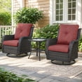 thumbnail image 1 of Planntonneo 3-Piece Wicker Patio Conversation Set - Swivel Rocker Chairs and Side Table with Removable Olefin Cushions for Garden/Patio/Deck, Brown/Red, 1 of 12