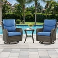 thumbnail image 1 of Planntonneo 3 Piece Wicker Patio Furniture Sets, Outdoor Swivel Rocking Chairs Set of 2 with 5-inch Thick Cushions and Rattan Side Table for Deck Porch Pool, Brown/Blue, 1 of 8