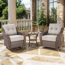 Planntonneo 3 Piece Wicker Patio Furniture Sets, Outdoor Swivel Rocking Chairs Set of 2 with 6-inch Thickened Cushions and Rattan Side Table for Deck Porch Pool, Brown/Beige