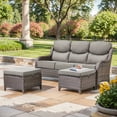 thumbnail image 1 of Planntonneo 3 Pieces Patio Furniture Sets-All Weather Wicker Rattan 3-Seat Sofa Set with 6" Cushion and Multifunctional Ottomans for Deck Backyard, Brown/Grey, 1 of 7