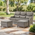 thumbnail image 1 of Planntonneo 3 Pieces Patio Furniture Sets-All Weather Wicker Rattan 3-Seat Sofa Set with 6" Cushion and Multifunctional Ottomans for Deck Backyard, Grey/Grey, 1 of 7