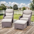 thumbnail image 1 of Planntonneo 4 Piece Wicker Patio Furniture Set with 2pcs Swivel Glider Chairs(6-inch Thick Cushions) and 2pcs Ottomans for Backyard, Porch, Balcony, Brown/Beige, 1 of 11