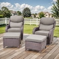thumbnail image 1 of Planntonneo 4 Piece Wicker Patio Furniture Set with 2pcs Swivel Glider Chairs(6-inch Thick Cushions) and 2pcs Ottomans for Backyard, Porch, Balcony, Brown/Grey, 1 of 11
